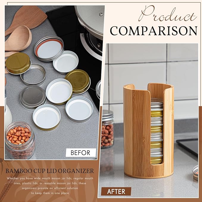 Suclain 2 Pcs Mason Jar Lid Organizer Bamboo Vertical Mason Jar Lid Storage - Image 5