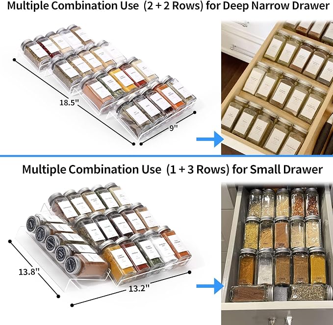 MIUKAA Clear Acrylic Spice Drawer Organizer, 4 Tier- 2 Set Expandable From 9" - Image 3