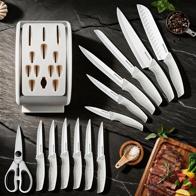 RAXCO Knife Set with Block, 12-Piece Stainless Steel Kitchen Knives - Image 7