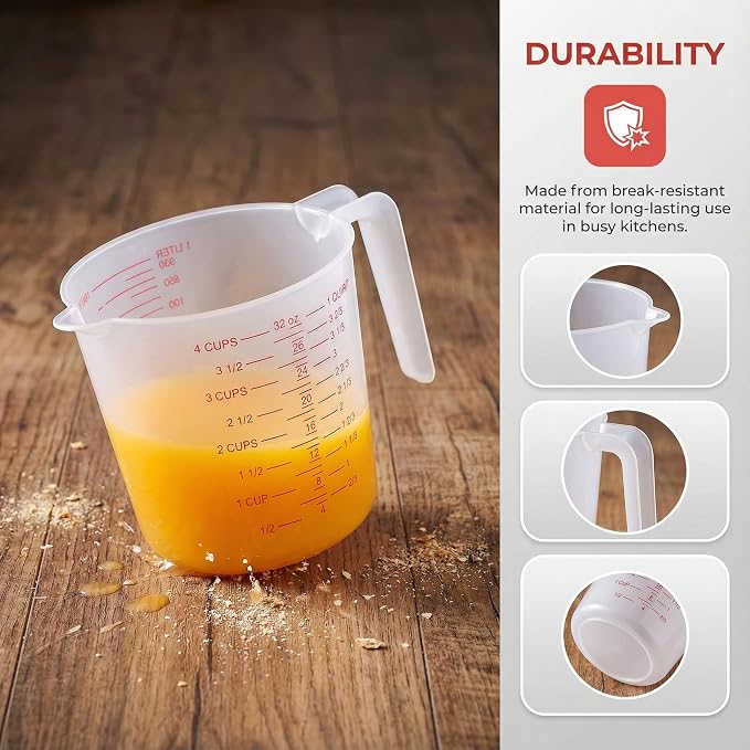 16 Pcs 4 Cup Capacity Plastic Measuring Cup, 32 Oz/1000 ml Clear Graduated - Image 3