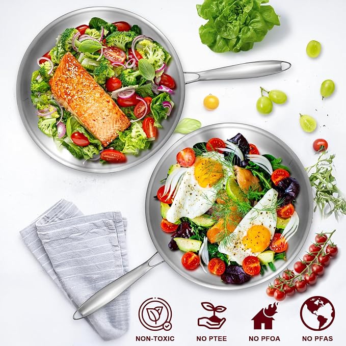 EWFEN 12 Inch Tri-Ply Stainless Steel Frying Pan, Compatible - Image 6