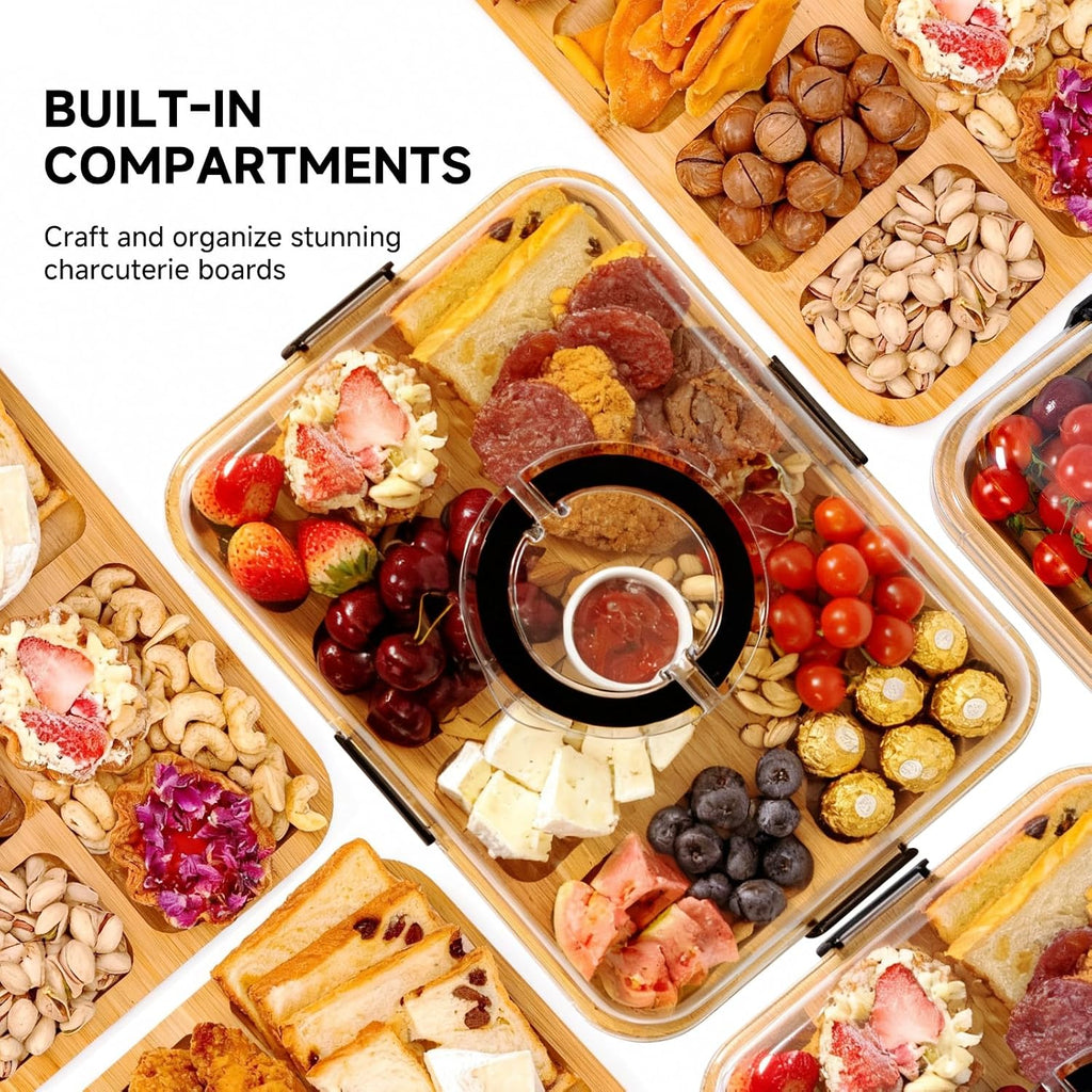 Portable Charcuterie Board with Lid, Cheese, Veggie & Snack Tray