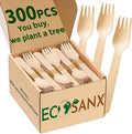 ECOSANX® 300 PCs Wooden forks for eating 6.5" Splinter Free Compostable Forks by ECOSANX