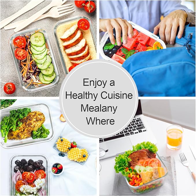 VERONES 10Pack Glass Meal Prep Containers, Airtight Glass Lunch Containers - Image 6