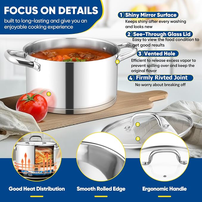 TeamFar 5 QT Stock Pot, Tri-ply Bottom Stainless Steel Stockpot Cooking Soup - Image 5