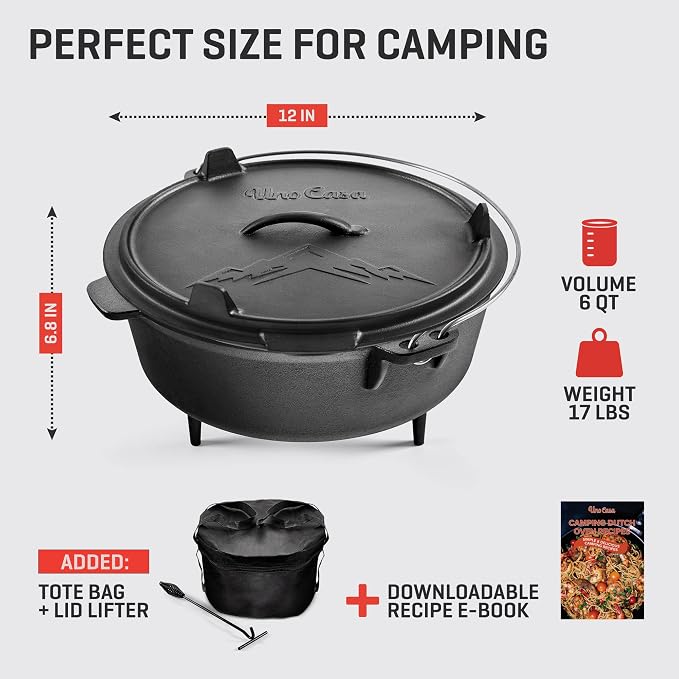 Uno Casa 6Qt Cast Iron Camping Dutch Oven - Image 4