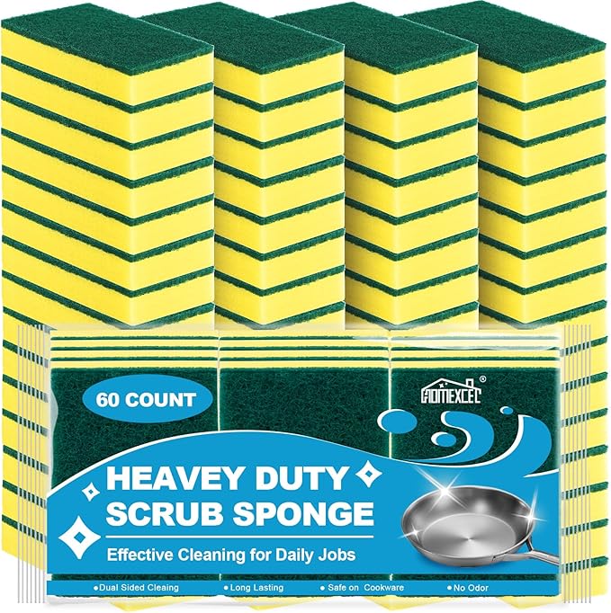 HOMEXCEL Heavy Duty Scrub Sponges Kitchen 60 Count, Extra-Large Sponges by HOMEXCEL