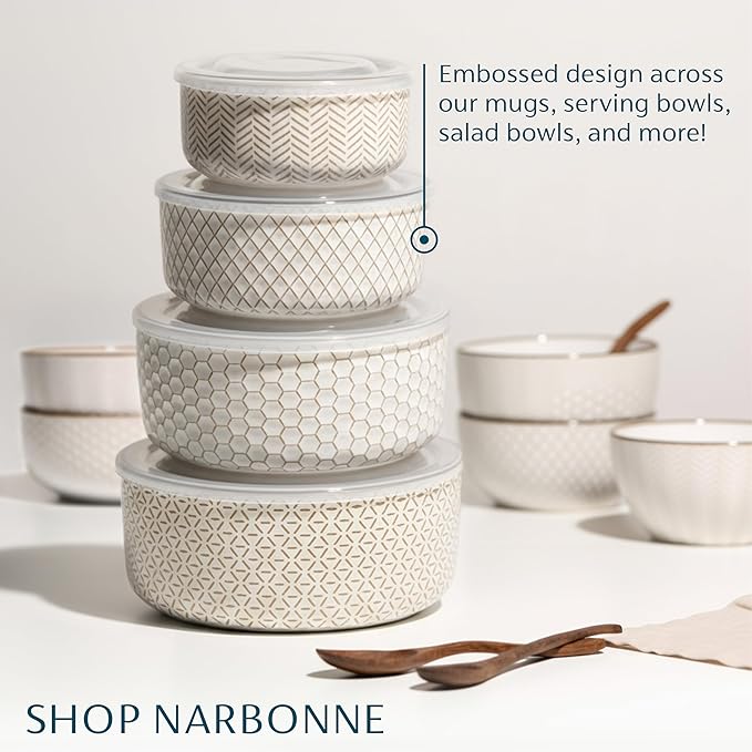 KooK Serving Bowls, with Lids, Ceramic Nesting Bowls, Microwave and Dishwasher - Image 5