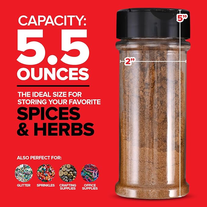 6 Pack 5.5 oz Round Plastic Spice Jars, Empty Seasoning Containers - Image 3