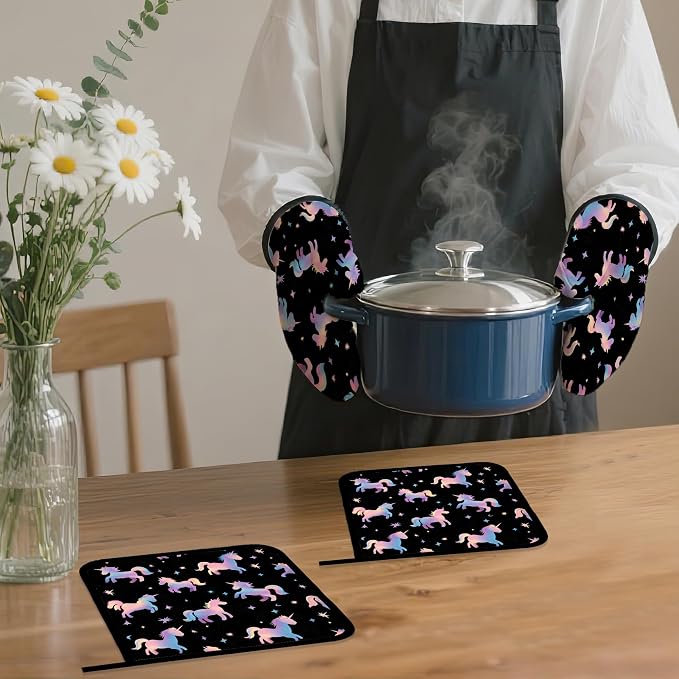 Cute Unicorn Pattern Oven Mitts and Pot Holders Set - Image 7