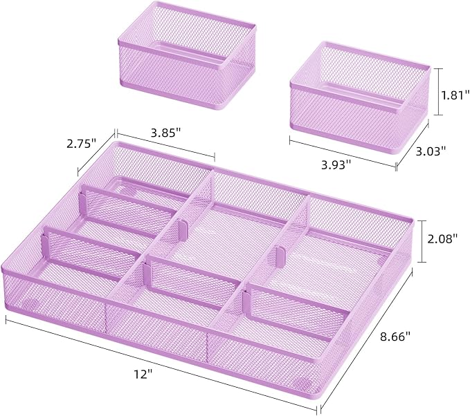 Marbrasse 3 Packs Desk Drawer Organizers, Metal Mesh Dividers - Image 3