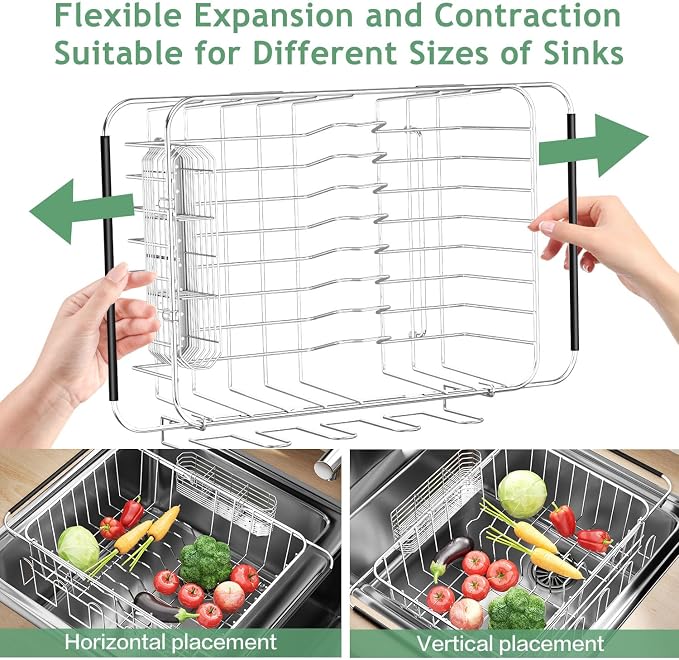 Fanbsy Dish Drying Rack in Sink, Extendable Stainless Steel Dish Drainers - Image 6