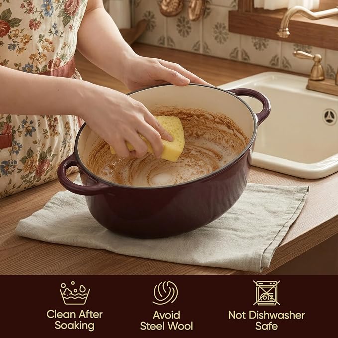 Vintage Style Oval Dutch Oven for Bread Baking, 4.5 Quart Non Stick Enameled - Image 7