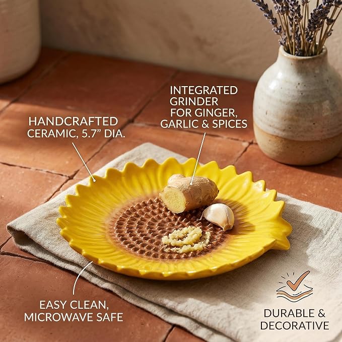 Sunflower-Shaped 2pcs Ceramic Grater Plate & Spoon Rest - Image 7