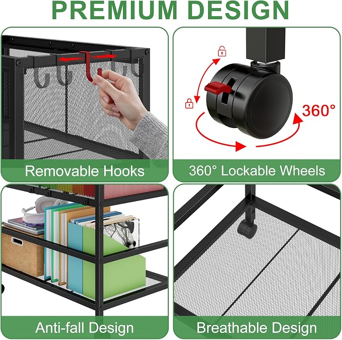 Rolling File Cart for Letter Size, Metal Hanging File Organizer - Image 8