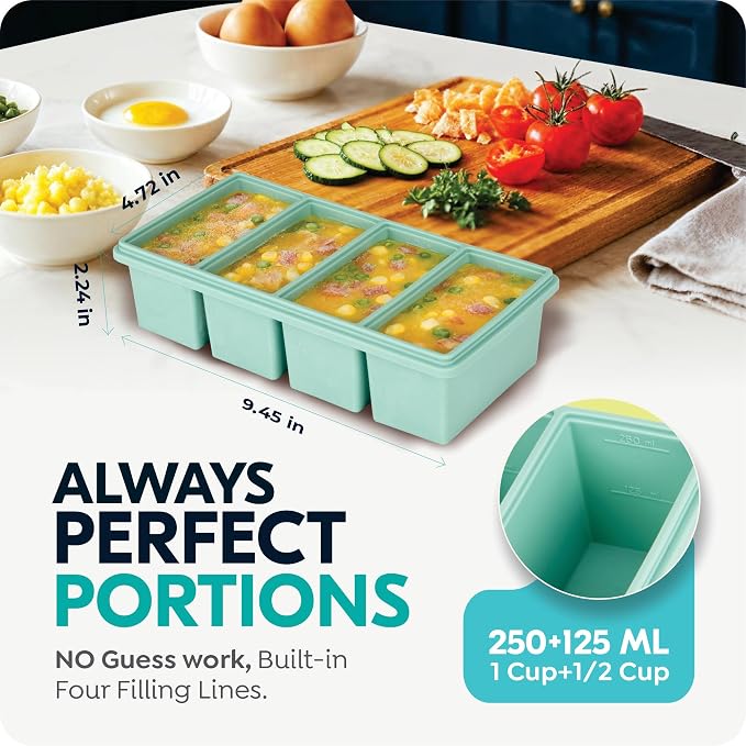 Silicone Freezer Trays with Lids, 1-Cup Soup Container Style Ice Cube Trays - Image 2