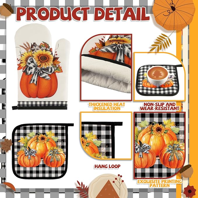 Fanfanwin 10 Pcs Thanksgiving Pumpkin Kitchen Decor Set Kitchen Towels Pot - Image 4