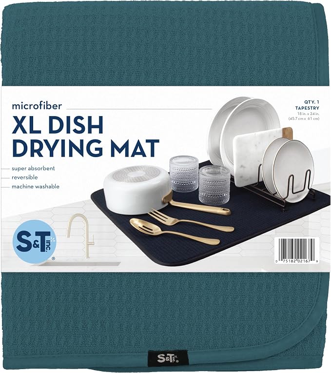 S&T INC. Dish Drying Mat XL, 18” x 24”, Absorbent Microfiber Kitchen Counter Mat - Image 8