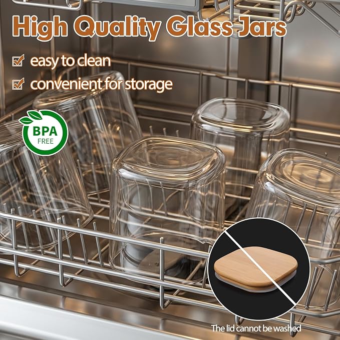 Moretoes 6 Pack 0.6qt Square Glass Storage Containers - Image 4