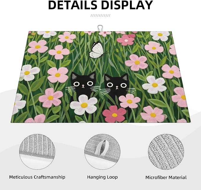 Pink Floral Cat Dish Drying Mat - Image 4
