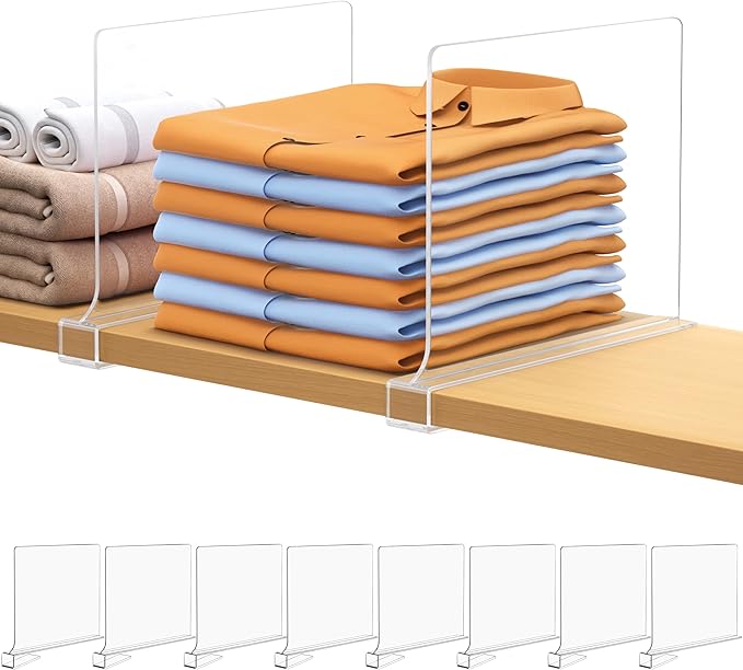 8 PCS Shelf Dividers for Closet Organization Acrylic Clear Closet Shelf Divider by Aolloa