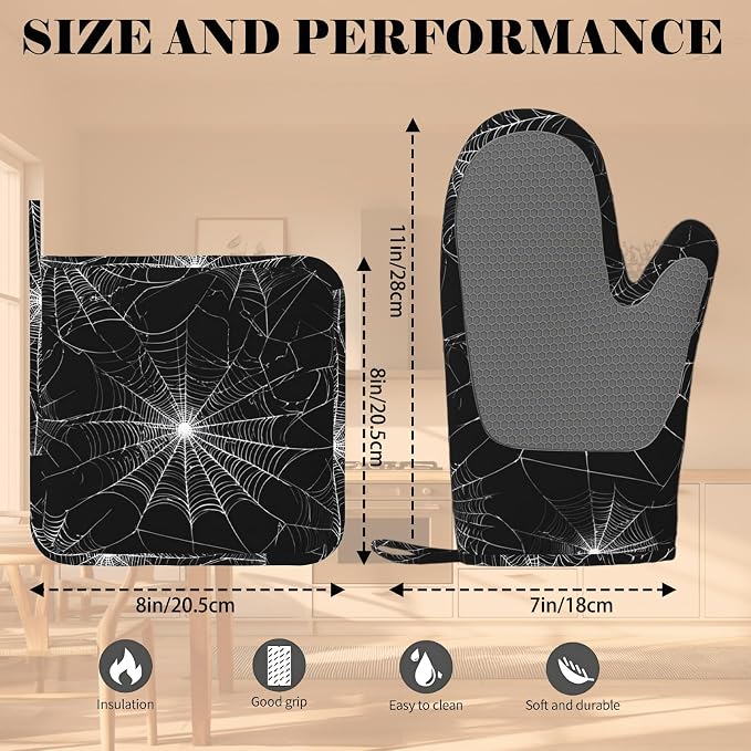 Spider Web Oven Mitts and Pot Holders Sets Silicone Kitchen Mitts Potholders - Image 3