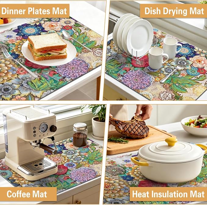 Kitchen Countertop Dish Drying Mat, Super Absorbent Coffee Bar Mat - Image 6