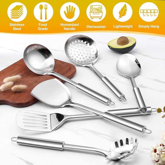 E-far 6-Piece Cooking Utensils Set, Stainless Steel Kitchen Utensils, Metal - Image 4