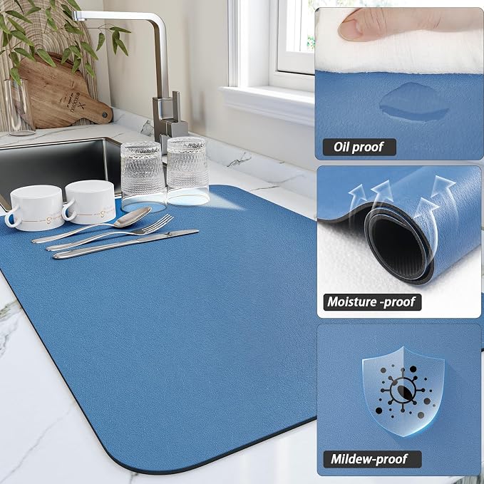 HotLive Dish Drying Mat for Kitchen Counter, Heat Resistant Drainer Mats - Image 3