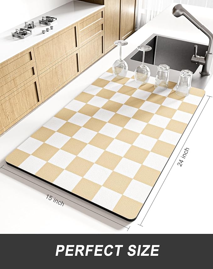 Rnivvi Dish Drying Mat for Kitchen Counter, XL 15 x 24" Cute Checkered - Image 2