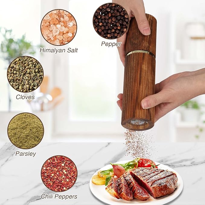 Wooden Pepper Grinder Pepper Mill, Adjustable Coarseness Salt Pepper Grinder - Image 5