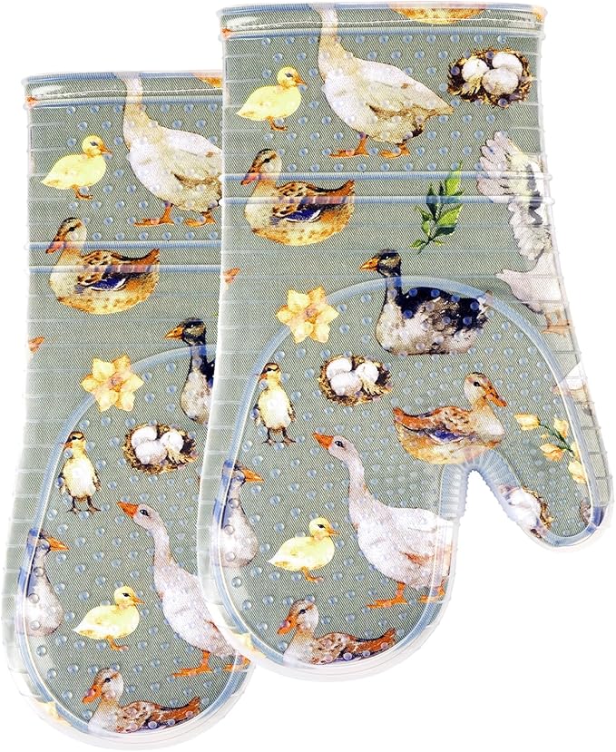 Oven Mitts Set of 2 with Transparent Clear Silicone Shell and Nice Duck by REDLMLDETA