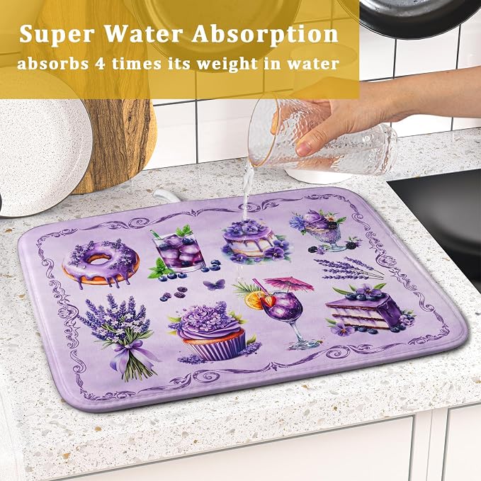 Purple Dish Drying Mats for Kitchen Counter Washable Drying Pad Absorbent - Image 7
