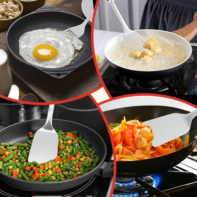 2 Pcs Stainless Steel Spatulas Set, 14.9 Silver Slotted Turner, Solid Turner - Image 5