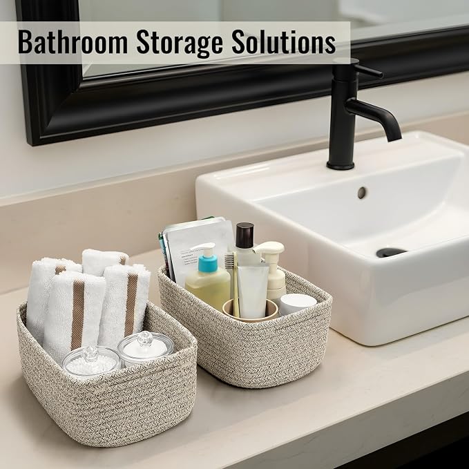 8 Pack Small Storage Baskets for Organizing, Woven Rope Bins for Bathroom - Image 6