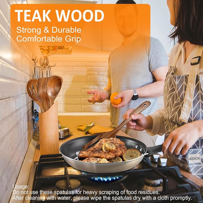 Wooden Spoons for Cooking, 4 Piece Natural Premium Teak Wooden Cooking Utensils - Image 6
