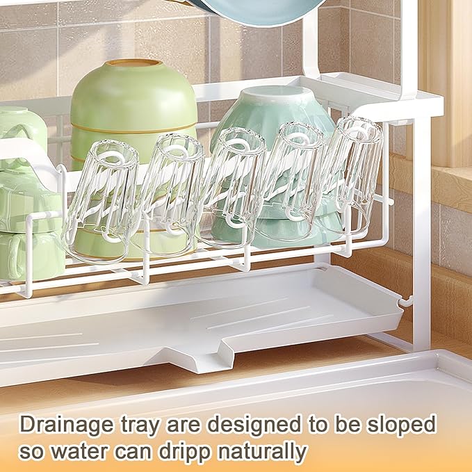 Dish Rack with Drainboard, Organizes Dishes and Bathroom Items - Image 2