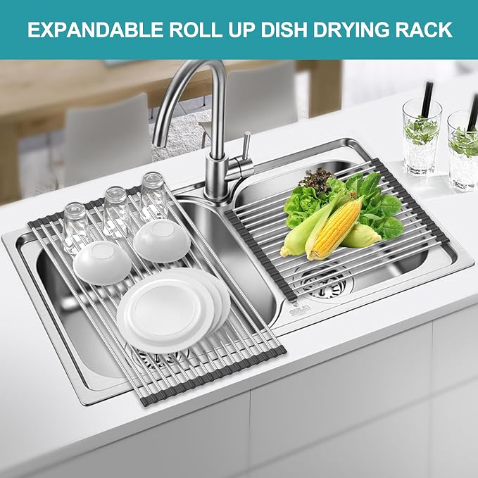 Extra Large Expandable Roll Up Dish Drying Rack, Over The Sink Drying Rack Sink - Image 4