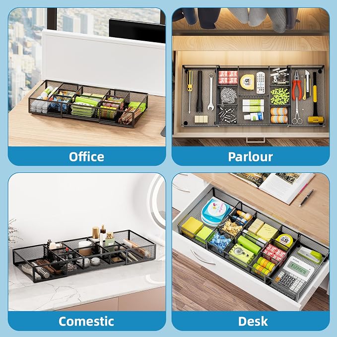 Marbrasse Expandable Desk Drawer Organizer, Mesh Drawer Organizer Tray - Image 4