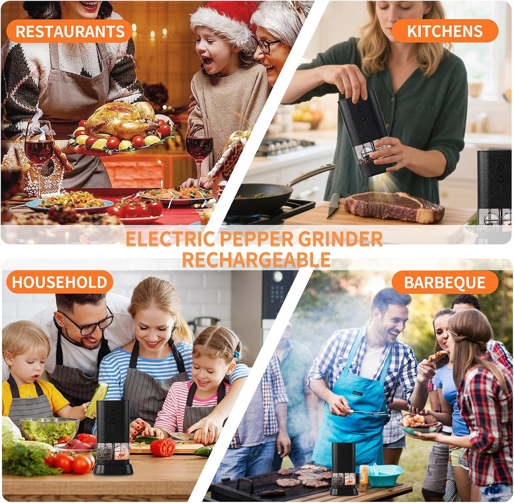 Dual Chamber Electric Pepper and Salt Grinder,Rechargeable Salt and