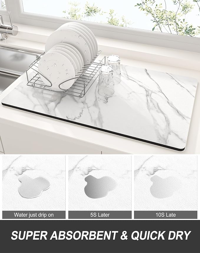 Rnivvi Dish Drying Mat for Kitchen Counter, 12 x 19" Cute Marble Super - Image 3
