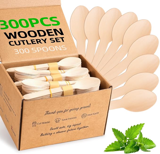 Disposable Wooden Utensils Set, Compostable Utensils, Disposable Cutlery by FEHHTOEco-friendlyLiving