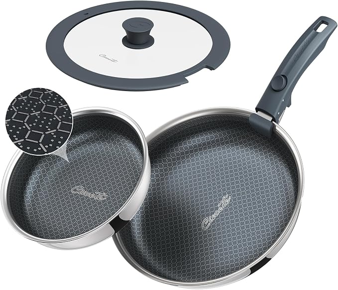 Ciwete Hybrid Non Stick Frying Pans Set 4-Piece, 8 & 9.5 Inch Tri-Ply Stainless by Ciwete