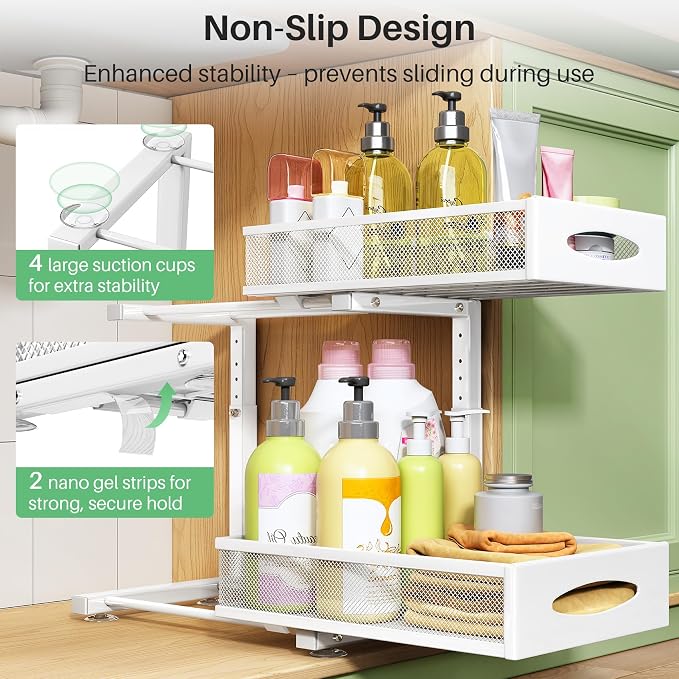 Under Sink Organizer, 2 Tier Pull out Cabinet Organizer Baskets - Image 6