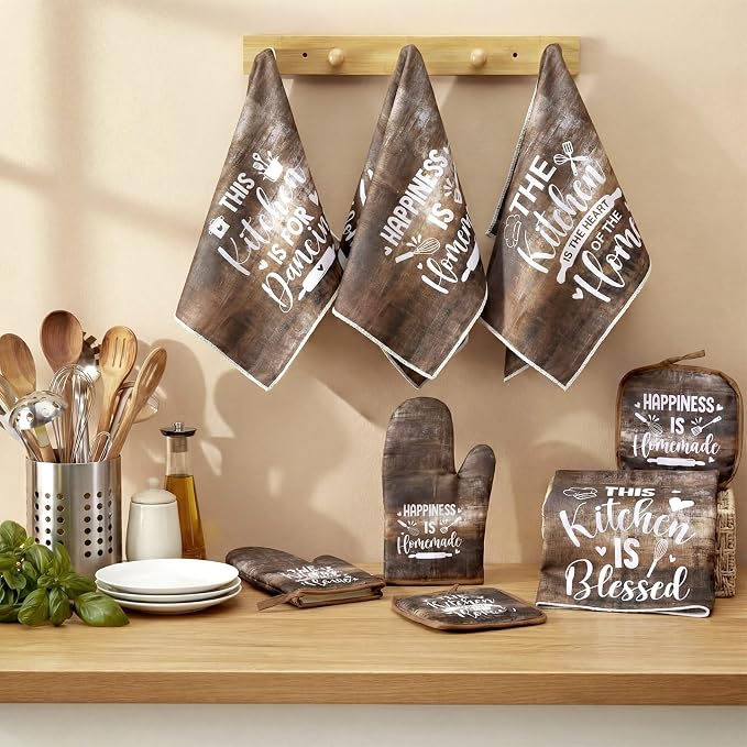 Leinuosen 8 Pcs Kitchen Towels and Oven Mitts Sets Pot Holders Dishcloths Set - Image 7