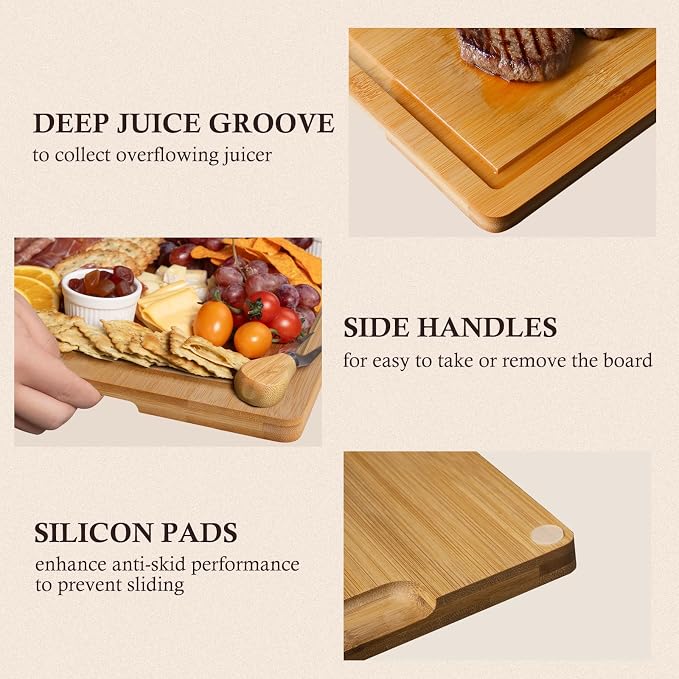 Empune Bamboo Cutting Board Set, Wood Cutting Boards - Image 4