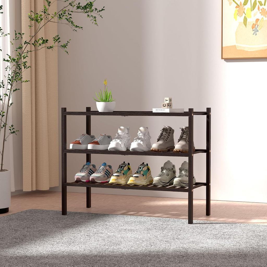 ROMGUAR CRAFT 3 Tier Bamboo Shoe Rack for Closet Free Standing Wood