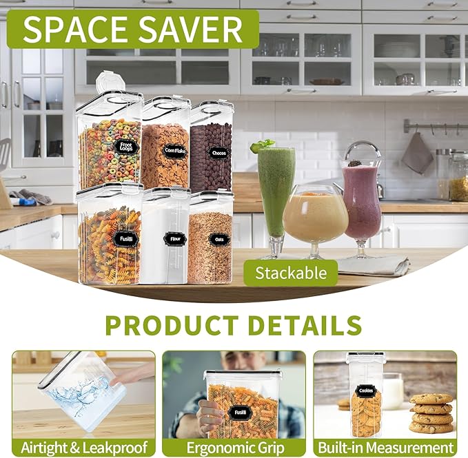 Skroam Cereal Containers Storage of 6, Airtight Food Storage Containers - Image 3