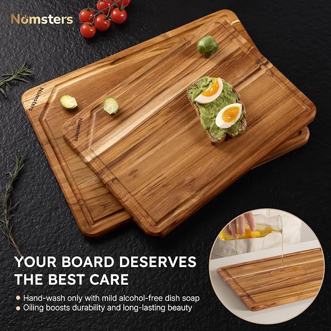 2 Pack Teak Cutting Board for Kitchen Non Toxic Wooden Chopping Board - Image 7