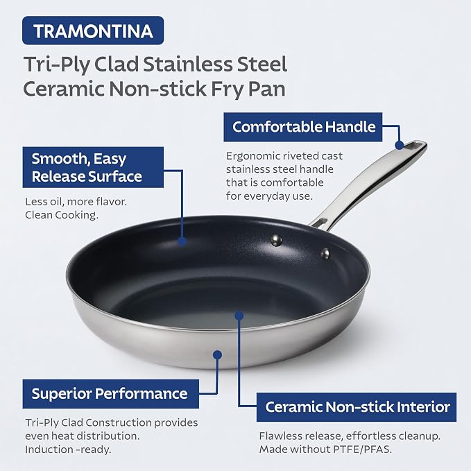 Tramontina Signature 8-Inch Tri-Ply Clad Stainless Steel Small Frying Pan - Image 3